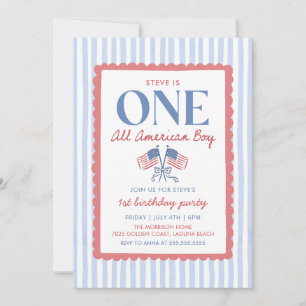 4th of July All American Boy 1st Birthday Invitation