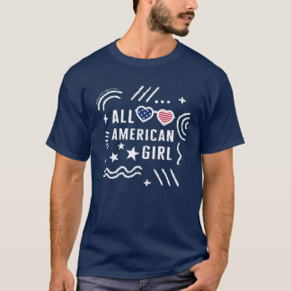 4Th Of July All American Girl Firework USA Flag In T-Shirt