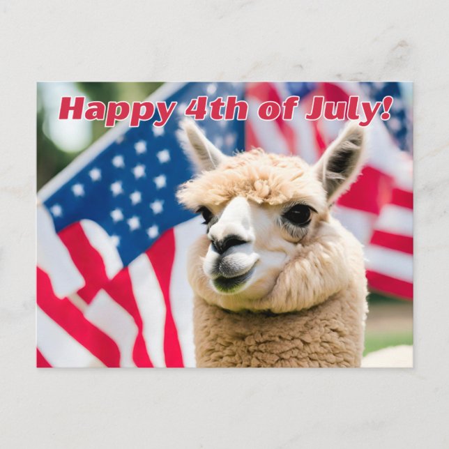 4th of July Alpaca  Holiday Postcard (Front)
