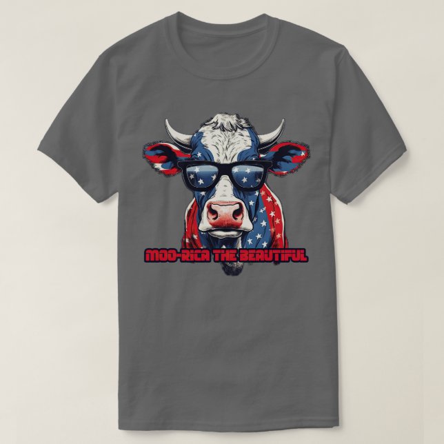 4th of July America Cow USA Flag Pattern Moorica t T-Shirt (Design Front)