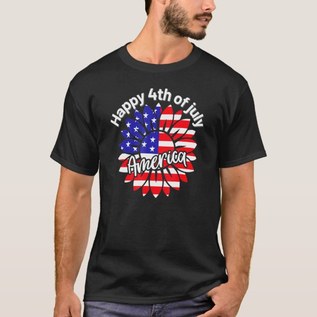 4th Of July America Sunflower Us Patriotic America T-Shirt (Front)