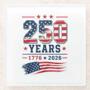 4th of July America US Flag Patriotic 250th Annive Glass Coaster