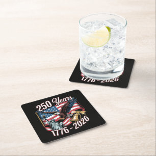 4th of July America US Patriotic Eagle Square Paper Coaster