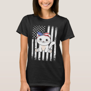 4th Of July American Cat For Kids Cute Usa Cat 12 T-Shirt