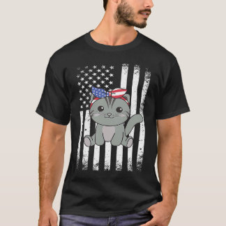 4th Of July American Cat For Kids Cute Usa Cat  17 T-Shirt