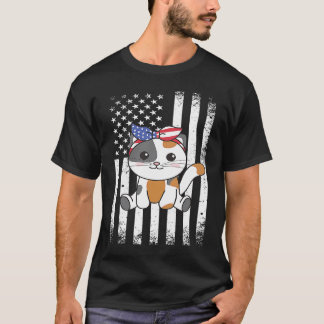 4th Of July American Cat For Kids Cute Usa Cat  19 T-Shirt