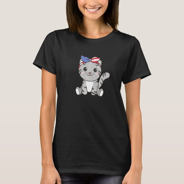 4th Of July American Cat For Kids Cute Usa Cat  4 T-Shirt (Front)
