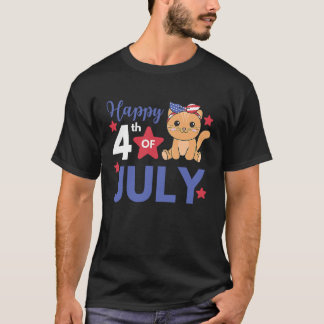 4th Of July American Cat For Kids Cute Usa Cat  5 T-Shirt