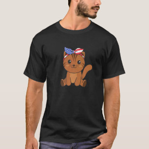 4th Of July American Cat For Kids Cute Usa Cat T-Shirt