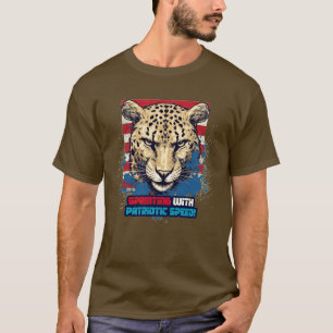 4th of July American Cheetah Sprinting with Patrio T-Shirt