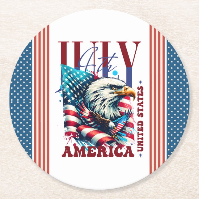 4th of July American Eagle Sublimation-61904 Round Paper Coaster (Front)