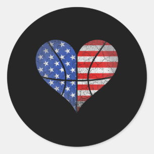 4th Of July American Flag Basketball Heart USA Wom Classic Round Sticker