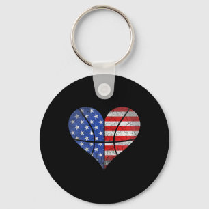 4th Of July American Flag Basketball Heart USA Wom Key Ring