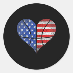4th Of July American Flag Bysketbyll Heart Usa Wom Classic Round Sticker