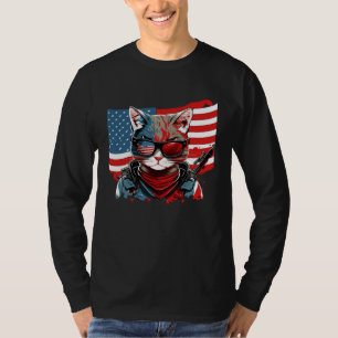4th Of July American Flag Cat Military Kitten T-Shirt