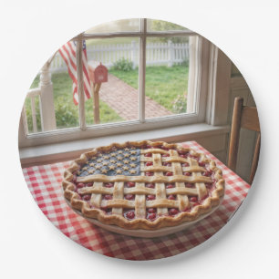 4th of July American Flag Cherry Pie Paper Plate