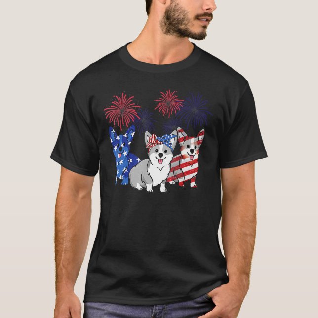 4th Of July American Flag Corgi Patriotic Dog Mens T-Shirt (Front)