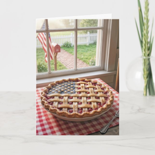 4th of July American Flag Crust on a Cherry Pie Card (Front)