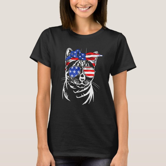 4th Of July American Flag Cute Meowica Cat Patriot T-Shirt (Front)