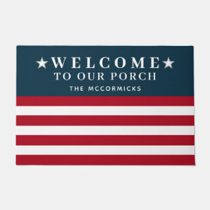 4th of July American Flag Family Personalized  Doormat