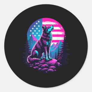4th Of July American Flag Howling Wolf Under Usa M Classic Round Sticker