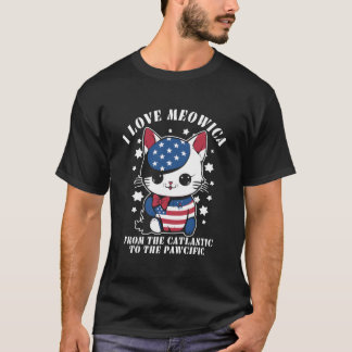 4Th Of July American Flag I Love Meowica Cat T-Shirt