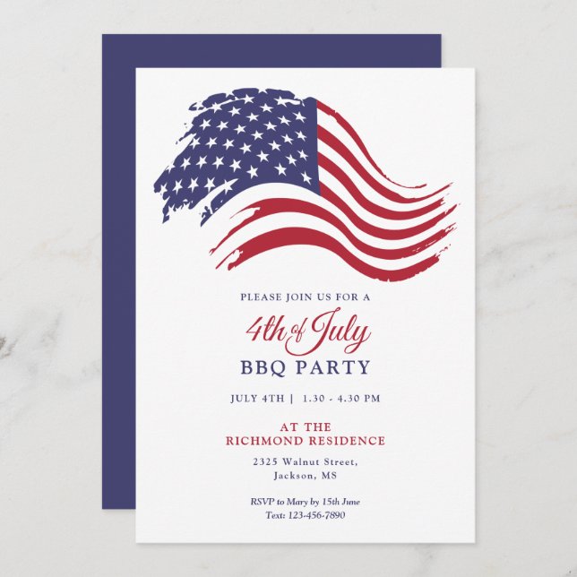 4th Of July American Flag Party Invitation (Front/Back)