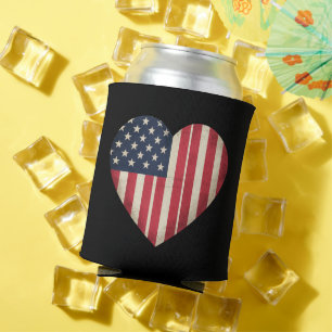 4th of July American Flag Patriotic USA Star Strip Can Cooler