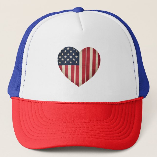 4th of July American Flag Patriotic USA Star Strip Trucker Hat (Front)