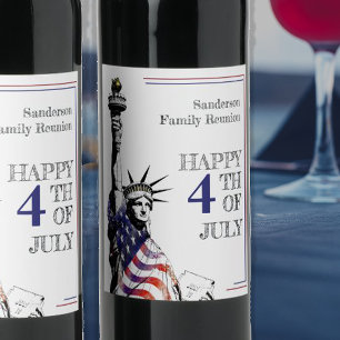 4th of July American Flag Statue of Liberty Wine Label