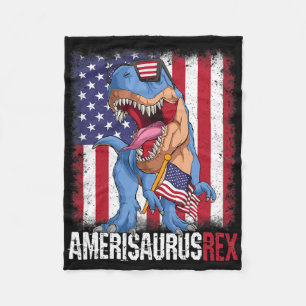 4th Of July American Flag Usa Dino Amerisaurus Rex Fleece Blanket