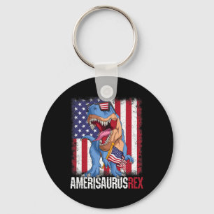 4th Of July American Flag Usa Dino Amerisaurus Rex Key Ring