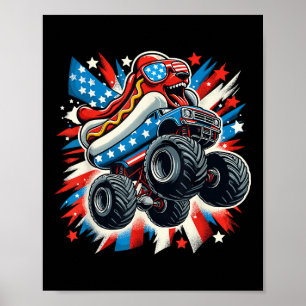 4th Of July American Flag Usa Hotdog Monster Kids Poster