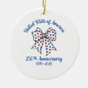 4th of July American Flag Vintage 250 Years 1776 2 Ceramic Tree Decoration