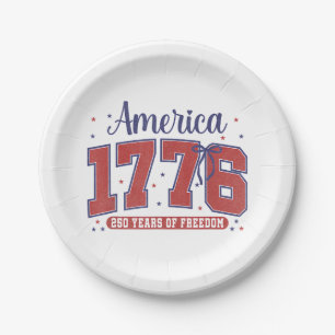 4th of July American Flag Vintage 250 Years 1776 2 Paper Plate