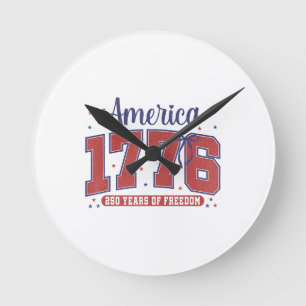 4th of July American Flag Vintage 250 Years 1776 2 Round Clock