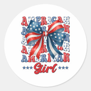 4th Of July American Girl Coquette Usa Flag Patrio Classic Round Sticker