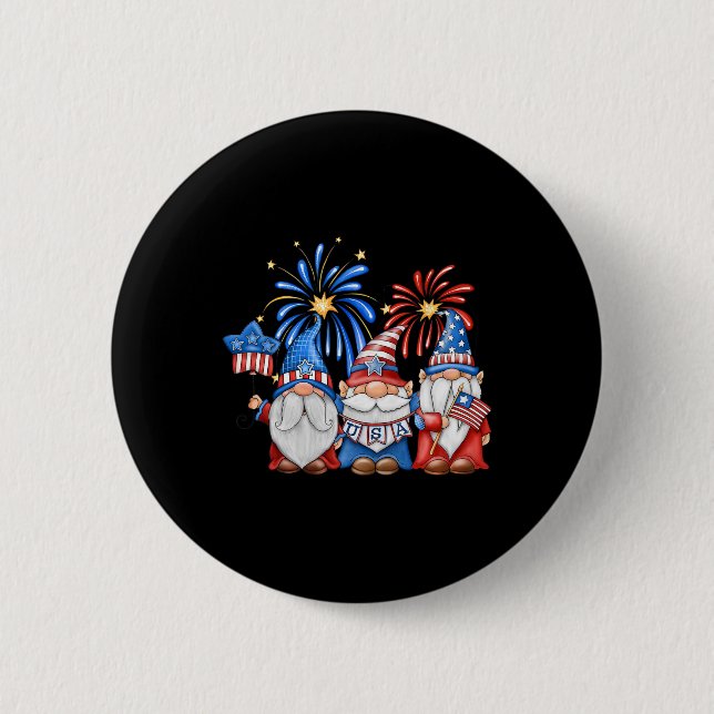 4th Of July American Gnomes Celebrating Independen 6 Cm Round Badge (Front)