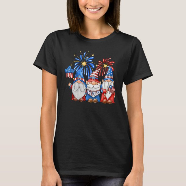 4th Of July American Gnomes Celebrating Independen T-Shirt (Front)