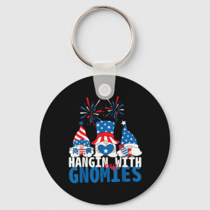 4th of July American Gnomes Celebrating Key Ring