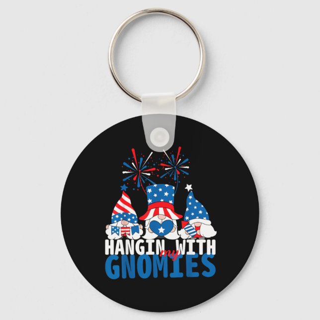4th of July American Gnomes Celebrating Key Ring (Front)