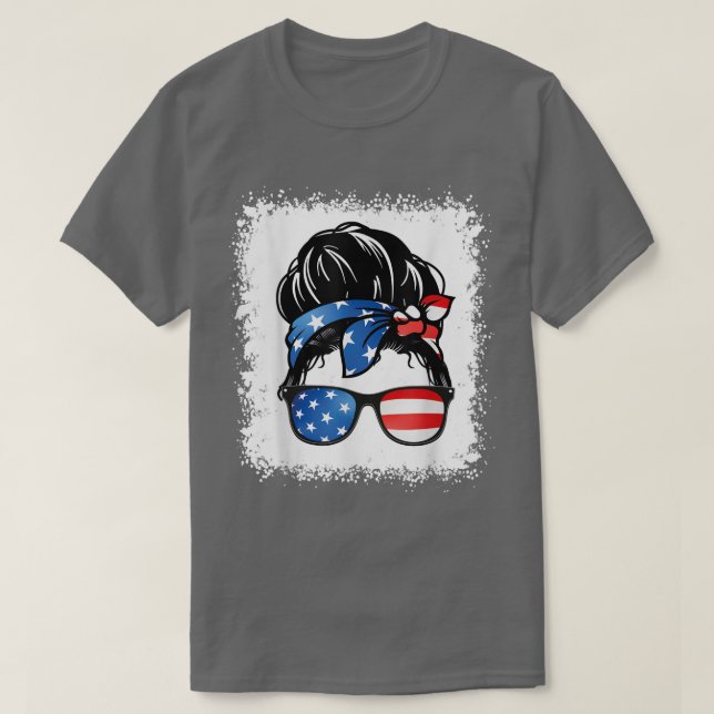 4th Of July American Grandma Messy Bun Patriotic M T-Shirt (Design Front)