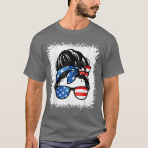 4th Of July American Grandma Messy Bun Patriotic M T-Shirt