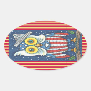 4TH OF JULY AMERICAN HOOT OWL STICKERS Oval *Sheet