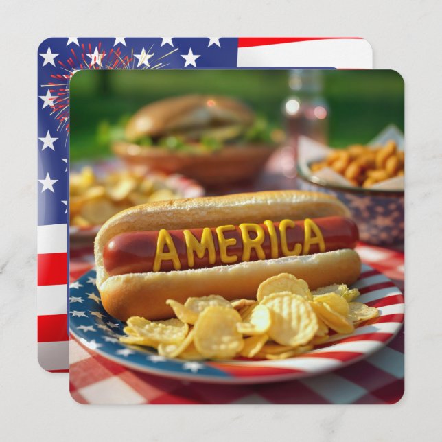 4th of July American Hot Dog Invitation (Front/Back)