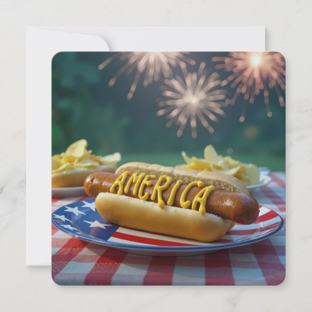4th of July American Hot Dog Invitation (Front)