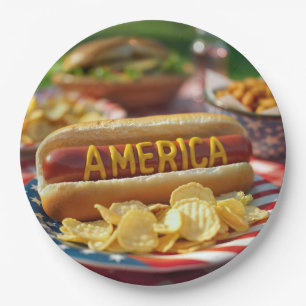 4th of July American Hot Dog Paper Plate