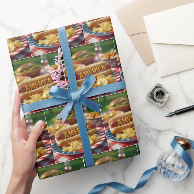 4th of July American Hot Dog Wrapping Paper (Gifting)