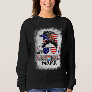 4th Of July American Mama Messy Bun Mom Life Patri Sweatshirt