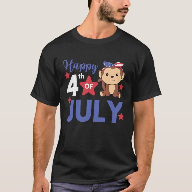 4th Of July American Monkey For Kids Cute Usa Monk T-Shirt (Front)